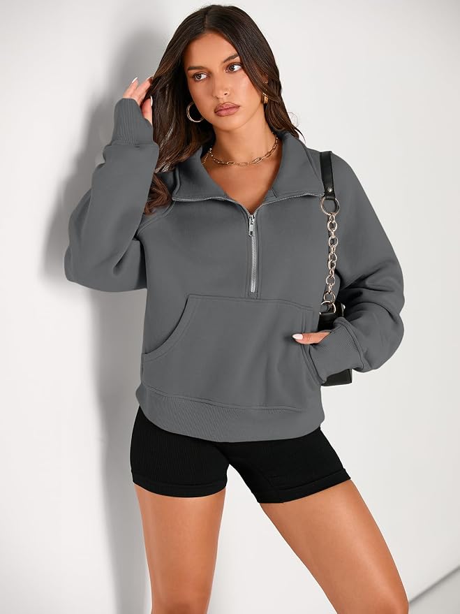 AUTOMET Womens Sweatshirts Half Zip Fleece Pullover Fall Outfits | Fall Fashion Clothes 2026,Cropped Sweatshirts,Cute Y2k Tops,Quarter Zipper Sweater,Winter Loungwear Outfits