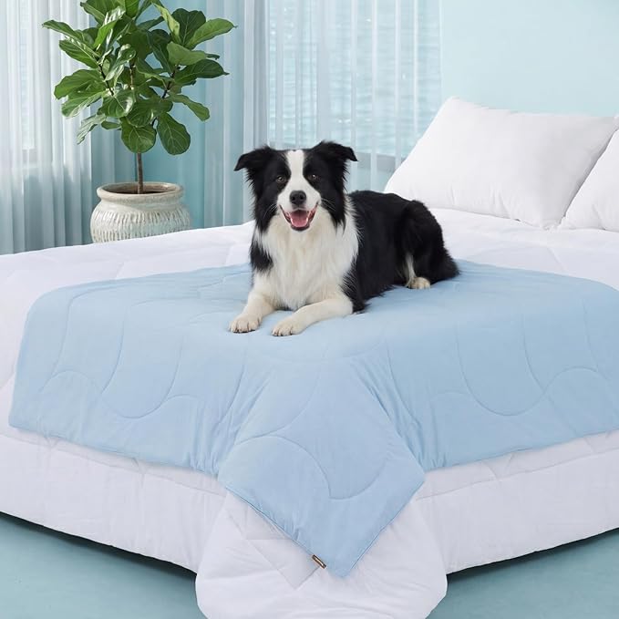 ZOMISIA Premium Cooling Blanket for Large Dogs - Q-MAX>0.5 Breathable Washable Dog Cooling Mat, Travel Soft Pet Summer Essentials, Blue, 50"x60"