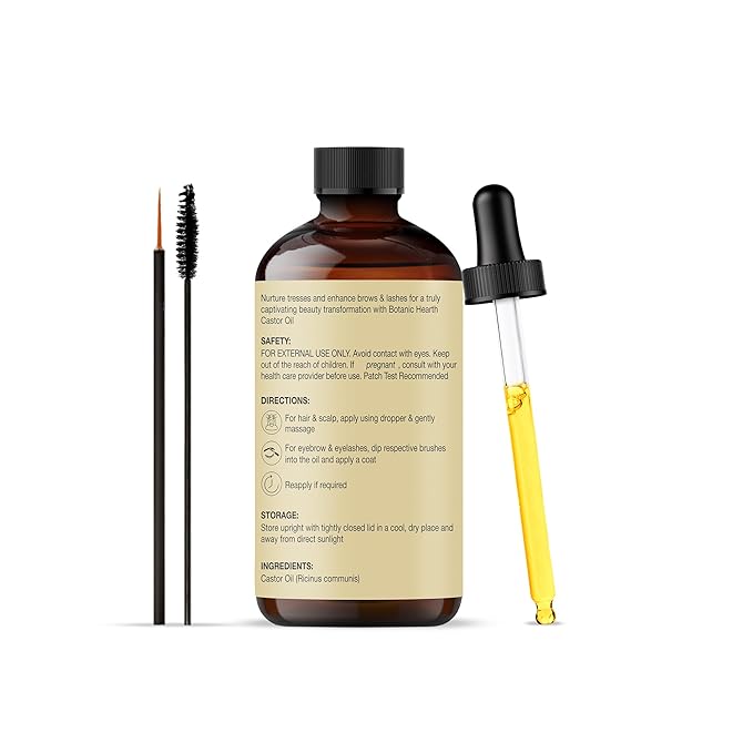 Botanic Hearth Castor Oil & Hair Treatment Oils| 100% Pure & Natural, Cold Pressed | 2 fl oz| For Hair, Eyelashes & Eyebrows | Hexane Free, Fast Absorbing | With Applicators & Dropper