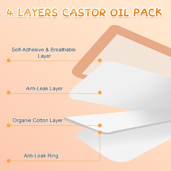 120 Pcs Castor Oil Patches, Disposable Castor Oil Pack Wrap Self-Adhesive for Belly Button, Waist, Neck, Breast, Back, Knee, Portable Packs, Anti-Seepage, No Wash, Highly Absorbent (120)