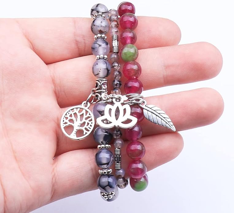 UEUC Tree of Life Yoga Healing Stone Bracelets,Multilayer Lotus Chakra Stone Reiki Bracelet Sets,Anxiety Crystal Natural Stone,for Women Stress Relief