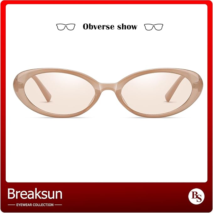 Breaksun Retro Oval Sunglasses for Women Men Fashion Small Oval Sunglasses 90s Vintage Shades
