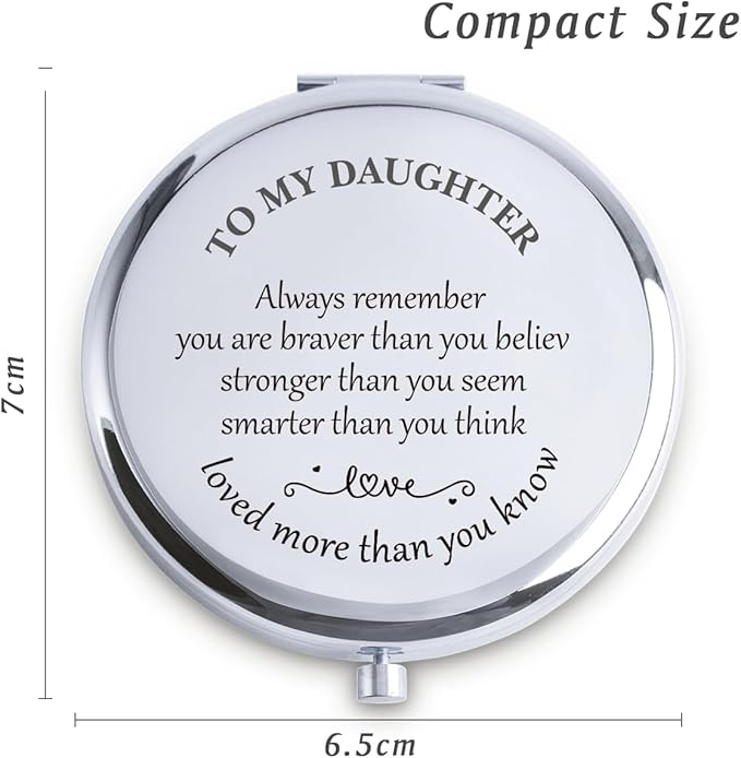 Daughter Gifts from Mom Dad, Personalized Gift for Daughter, Custom Compact Mirror, Goodie Bag & Basket Stuffers for Valentines Day, Mothers Day, Graduation, Birthday, Wedding