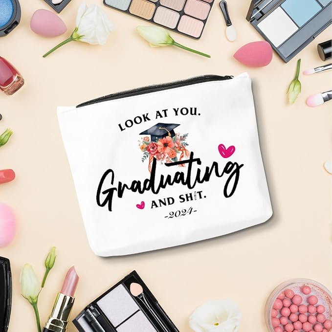 Graduation Gifts for Women, Class of 2024 Gifts, 2024 Graduation Congratulations Gifts Cosmetic Bag, Look At You Graduating Makeup Bag, Inspirational Cheer Up Birthday Gifts for Friend Sister