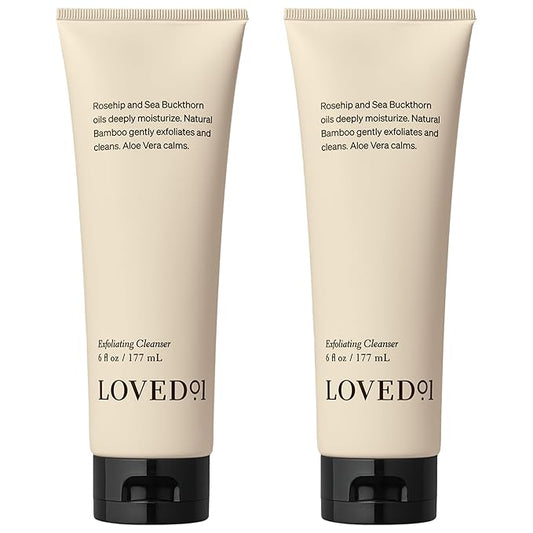 Loved01 Face & Body Exfoliating Cleanser, John Legend Skincare, Hydrating Exfoliant with Aloe, Improves Skin Texture & Tone, Mandelic Acid & Bamboo Powder for Gentle Exfoliation, 2-Pack (6 oz each)