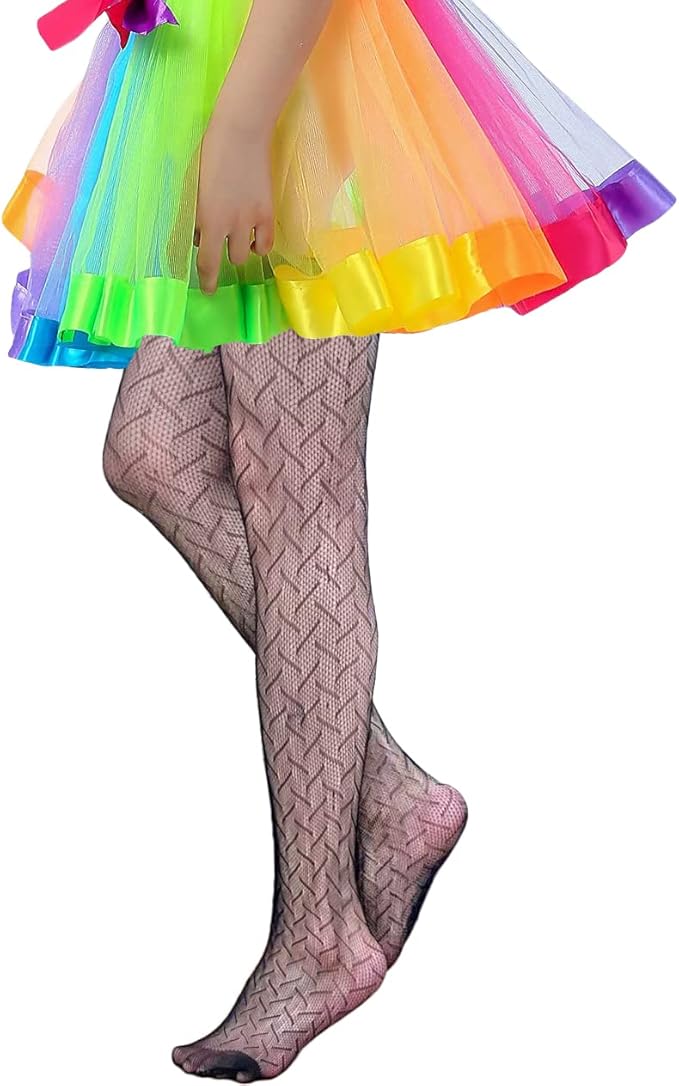 Girls Fishnet Stockings for Princess Dress High Waist Mesh Tights Cute Pattern Knit Socks