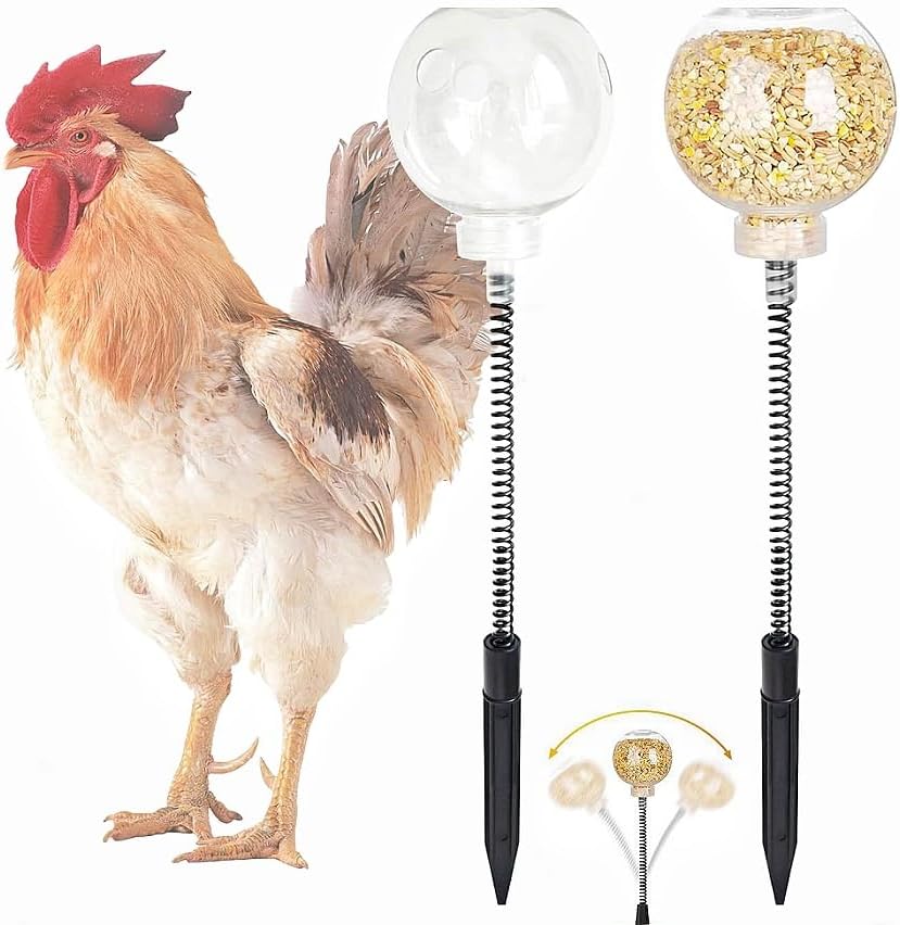 2Pcs Chicken Peck Toys, Chicken Enrichment Toys with Swing Feeder, Interactive Slow Feed Release Toy for Your Flock, Chick Treat Dispensers for Hens Poultry Duck Birds Parrots