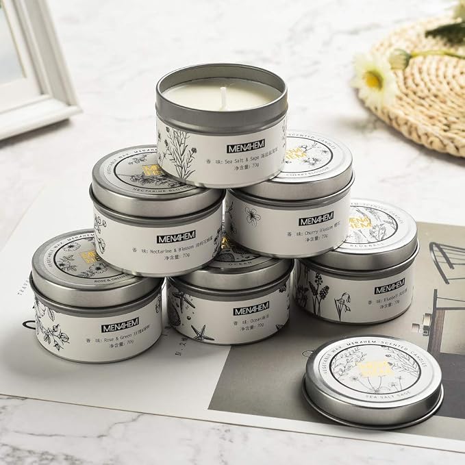 Natural Scented Candle,Rose& Green Perfume Aroma Candle Gift,Handmade Soy Wax Fragrance Candle,Perfect for Meditation Stress Relief Mood Boosting Aromatherapy,Portable Travel Tin Jar 15 Hours (Silver)