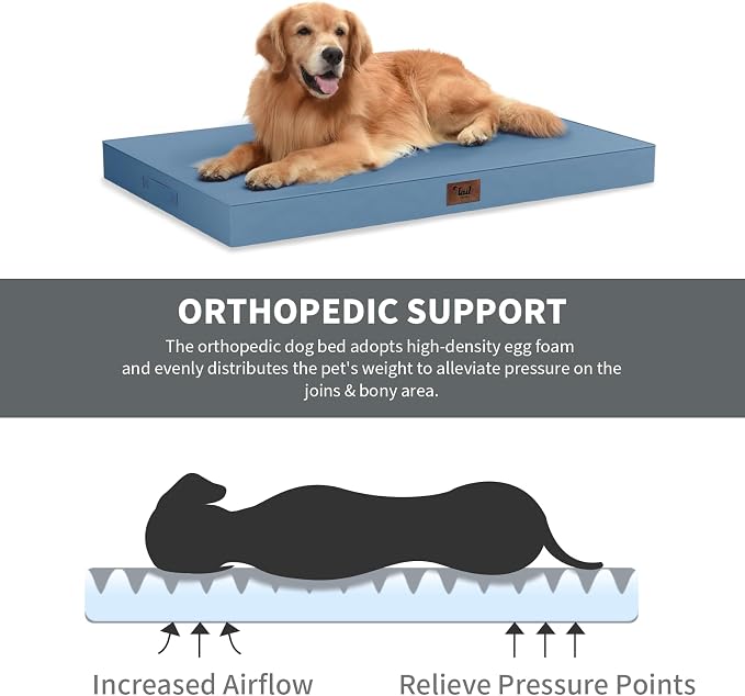 Outdoor Waterproof Orthopedic Dog Bed for Medium Size Dogs | Egg Crate Foam for Joint Support, Fits 36x23 Crates, TPU Waterproof Layer, Machine Washable 1680D Oxford Cover, Up to 50 lbs