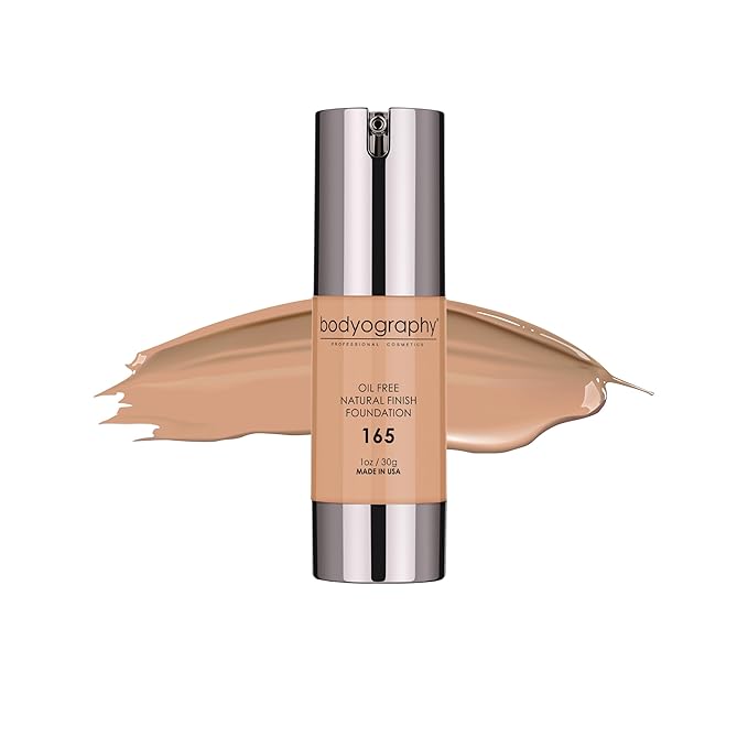 Bodyography Matte Foundation Makeup (Medium #165): Oil-Free Anti-Aging Salon Natural Finish w/ Vitamin E, C, Antioxidants | Vegan, Gluten-Free, Paraben-Free