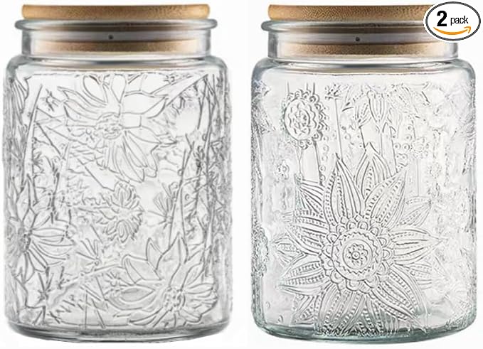2 Pack Vintage Glass Jars, 23.7 FL OZ Candy Jars with Lids | Coffee Canisters, Sugar Containers, Kitchen Canisters for Coffee Tea Sugar Candy Cookies, Decorative Mason Jars