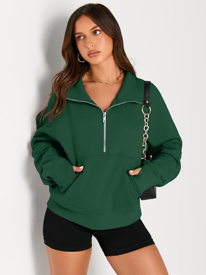AUTOMET Womens Sweatshirts Half Zip Fleece Pullover Fall Outfits | Fall Fashion Clothes 2026,Cropped Sweatshirts,Cute Y2k Tops,Quarter Zipper Sweater,Winter Loungwear Outfits