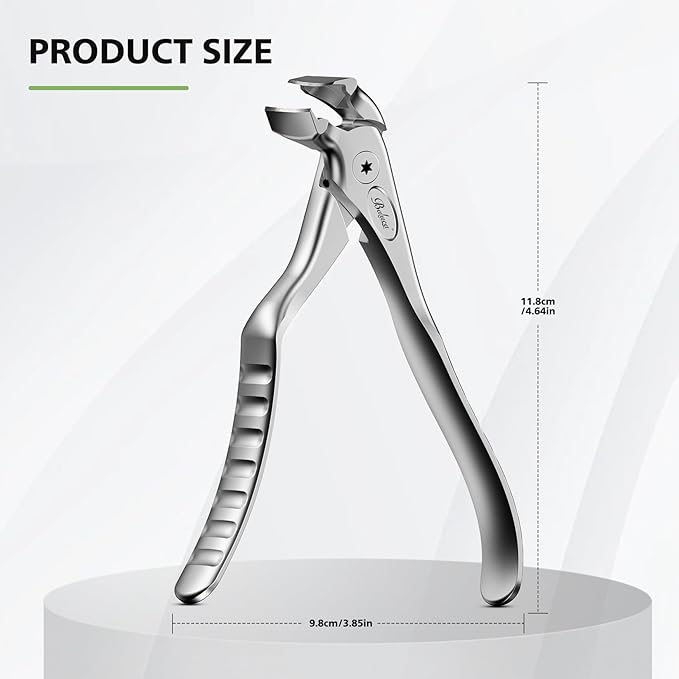 BALUCA Ergonomic Nail Clipper for Seniors - Toenail Clipper for Thick Toenails and Fingernails, Long Handle Nail Clippers with Catcher (Silver, Long Handle)