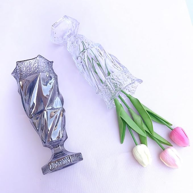 Glass Flower vase 2.4lb 9.5inch,Bohemian Style, for Centerpieces,Wedding,Home Decor Glass Vase (Clear)