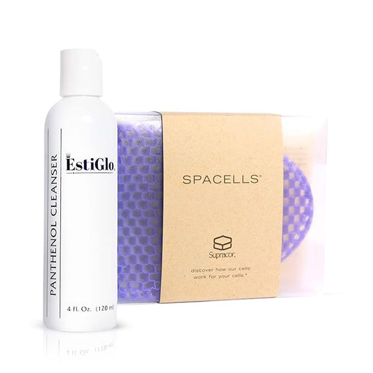 Panthenol Soap-Free Gel Cleanser Bundle with Supracor SpaCells Exfoliating Facial Sponge | Hydrating Cleanser & Honeycomb Exfoliating Glove for Deep Skin Cleansing | Panthenol Cleanse