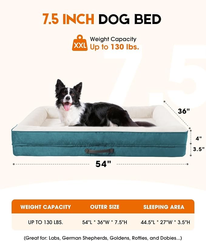 Upvilla Orthopedic Dog Bed XXL, Four-Sided Dog Sofa, Washable Cover, Blue | Removable Waterproof Dog Bed Cover, Egg-Crate Orthopedic Foam, Built-In Carry Handle, Indoor Large Pet Beds, Cat Beds