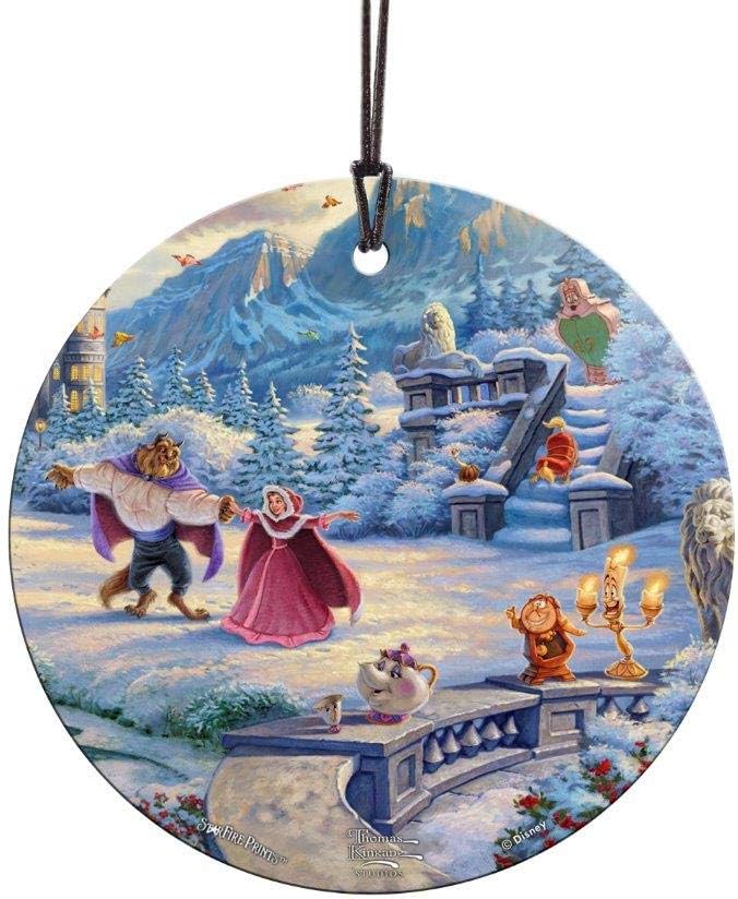 Disney – Beauty and The Beast – Winter Enchantment – 3.5” Starfire Prints Hanging Glass Print Accessory – Ideal for Gifting and Collecting SPCIR1052