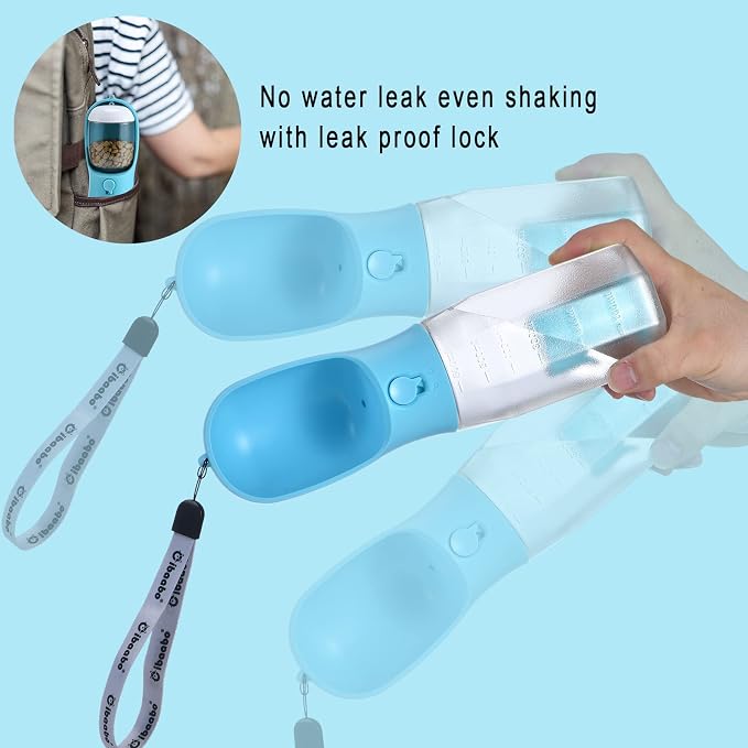 Cibaabo Dog Water Bottle with Food Container & Poop Bag Holder & Filter | Feeding & Hydration & Waste All in One | Travel Puppy Water Bowl | Portable Pet Dispenser | Girl Dog Accessories for Walking