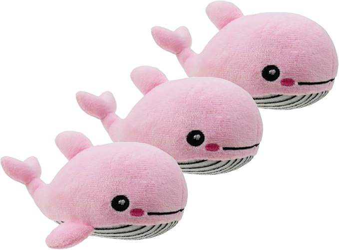 Dog Hide and Seek Toys Puppy Chew Squeaky Toys Plush Mushroom&Bamboo&Shell Hideout Stuffing with Squeakers Animals (3Pcs Squeaky Whale Pink)