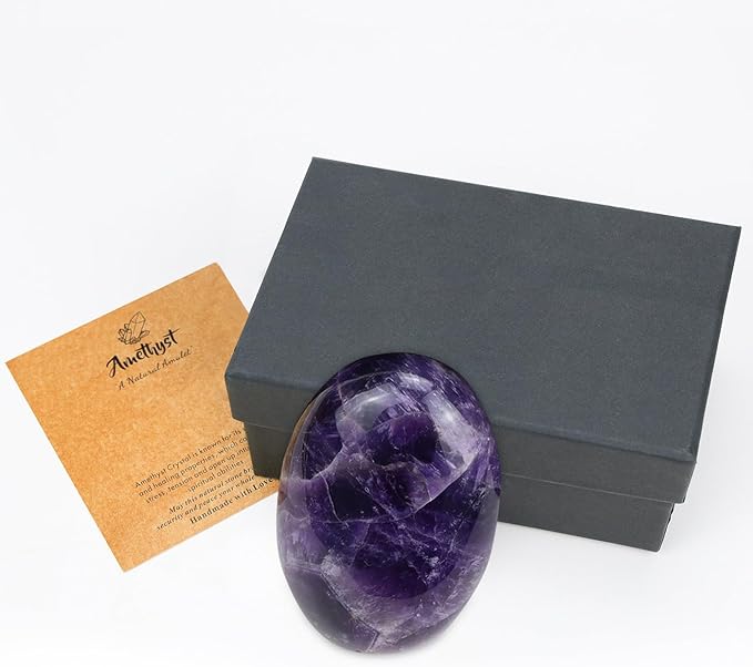 MAIBAOTA 2.4" Amethyst Crystal Healing Crystals Amethyst Stone 0.7" Thick Crystals and Healing Stones Natural Reiki Gemstone Worry Stone Energy Balancing Anxiety Stress Relief Meditation 1 Pc