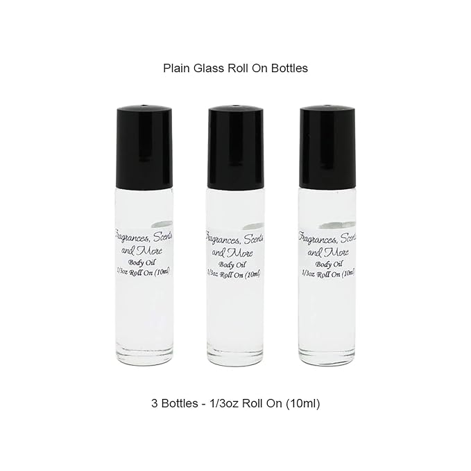 Amber Vanilla Perfume/Body Oil - 3 Bottles 0.33 Fl Oz Glass Roll On (10ml)