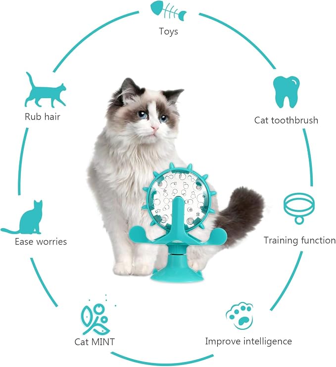 Ipetboom Cat Feeding Toy Rotating Windmill Treat Dispenser Pet Slow Food Toy with Leakage Hole Interactive for Cats and Puppies Vertical Spinning Food Wheel 5.11X1.57X6.69in