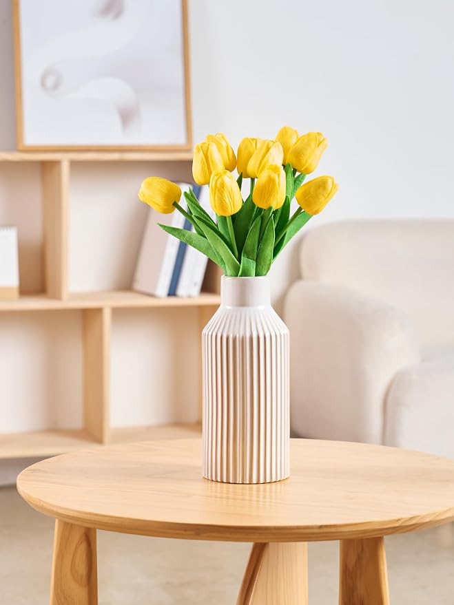 STHIE 8 Inches Ceramic Flower Vase, White Vases for Centerpieces | Flambé Reactive Glaze,Minimalist Modern Home Decor, Pampas Grass Vase for Table, Fireplace, Shelf, Mantel, Entryway