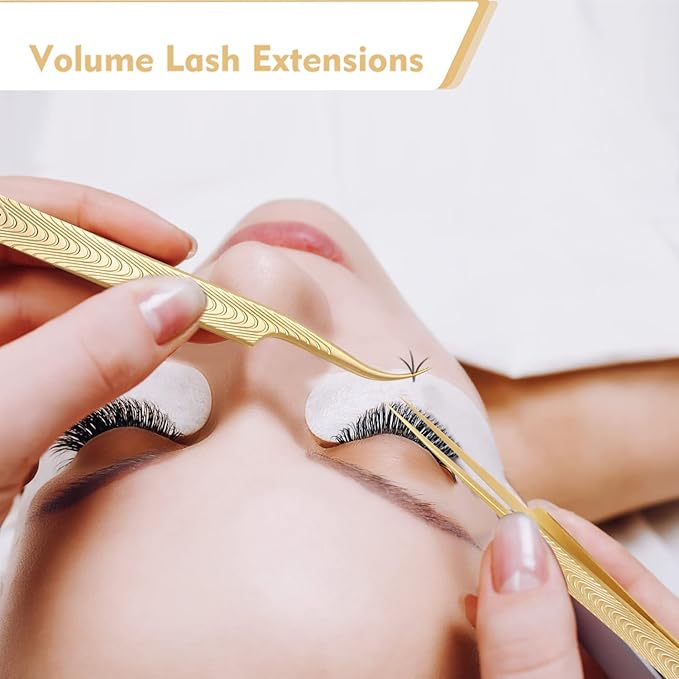 Ms.Queen Lash Tweezers for Eyelash Extension-Professional Lashing Tweezers for Mega Volume Mink Eyelashes Extensions Applying,Curved