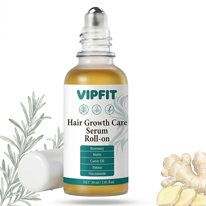 Hair Growth Care Serum Roll-On with Rosemary, Niacinamide, Ginger, batana & Castor Oil, Nourishes Scalp for Thicker-Looking, Vibrant Hair, Light Camellia Scent, 30ml/1.01 fl.oz