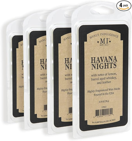 Manly Indulgence Havana Nights Scented Wax Melts, Wax Melt Warmer Cubes, Long Lasting Scented Wax Warmer Cubes, 4 Pack, 6 Cubes Each - Made in The USA