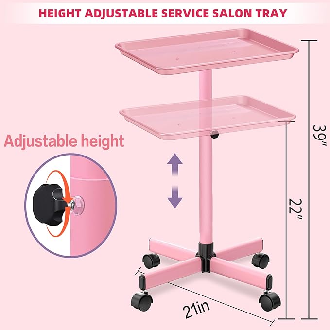 Salon Tray,Hairstylist Trays on Wheels,Hair Color Tray for Salon or Home Use,Pink