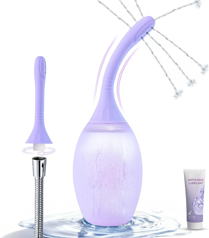 Enema Bulb Douches Anal Cleanse - Enema Product with Bendable Silicone Nozzles for Men Women, Shower Douche Anti Backflow Enema Kit with Lube, Anal Cleansing Feminine Care Douche Bottles