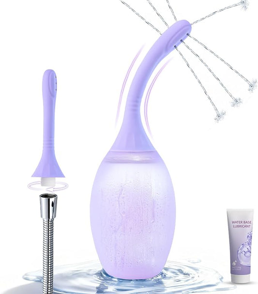 Enema Bulb Douches Anal Cleanse - Enema Product with Bendable Silicone Nozzles for Men Women, Shower Douche Anti Backflow Enema Kit with Lube, Anal Cleansing Feminine Care Douche Bottles