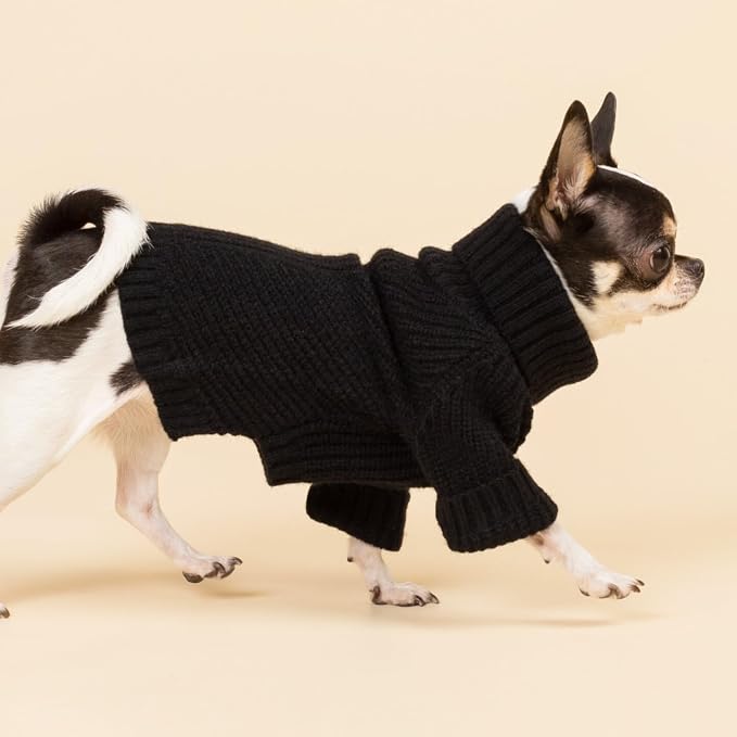 Fitwarm Dog Turtleneck Sweater, Thermal Knitted Pet Coat, Dog Winter Clothes for Small Dogs, Cat Apparel, Black, XXL