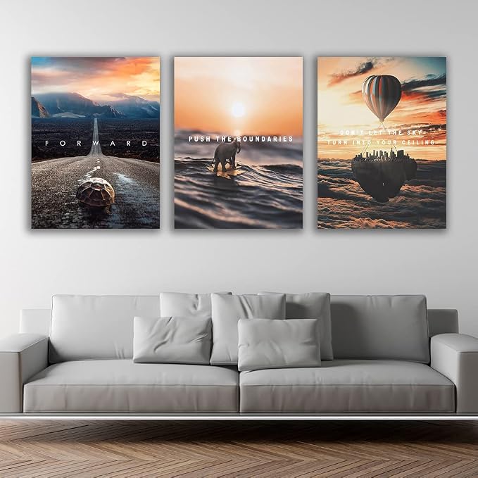 Motivational Wall Decor Poster Inspirational Wall Art 3 Pieces Canvas Wall Painting Framed Artwork for Living Room Bedroom Office Home Decor Prints Pictures Wall Decor Ready to Hang 60''Wx 28''H