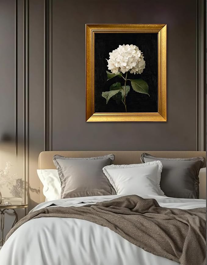 Hydrangea Flower Canvas Wall Art Gold Framed Vintage Painting Artwork Floral Picture Wall Decor for Home