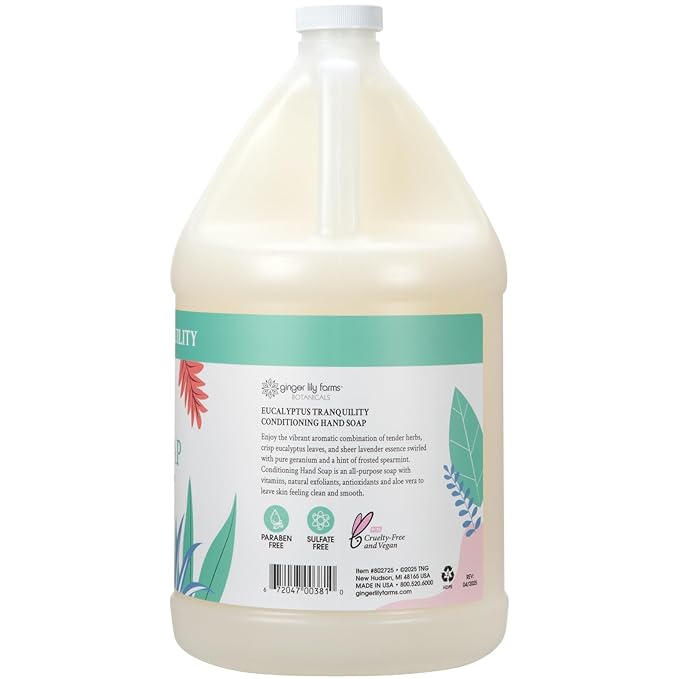 Ginger Lily Farms Botanicals Conditioning Liquid Hand Soap Refill, Eucalyptus Tranquility, 100% Vegan & Cruelty-Free, 1 Gallon (128 fl oz)