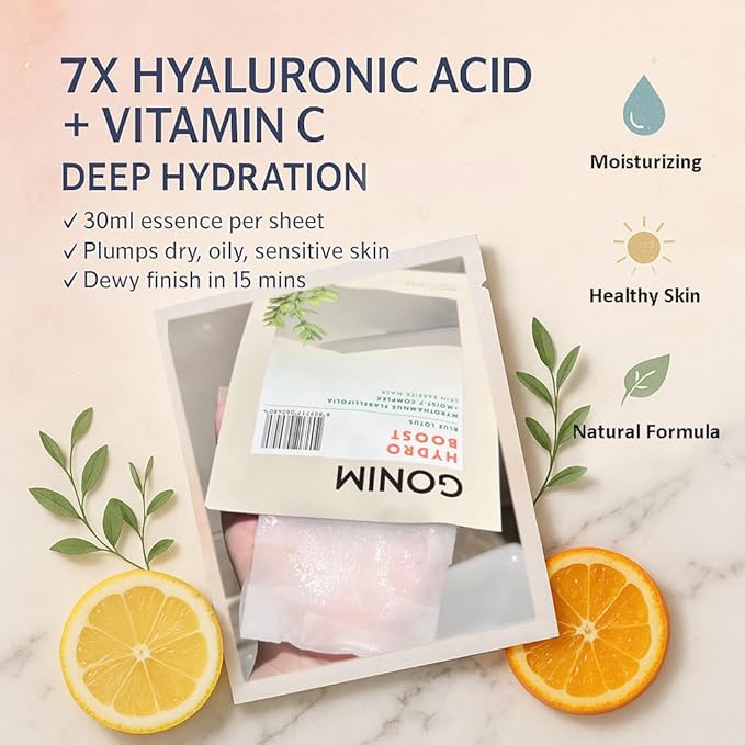 GONIM Face Mask Korean Skin Care with Hyaluronic Acid Serum, Vitamin C, Collagen Activation-Face Masks Skincare Hydration, Anti Aging & Moisturizing Sheet Mask for All Skin Korean Face Mask 30mlx15pcs