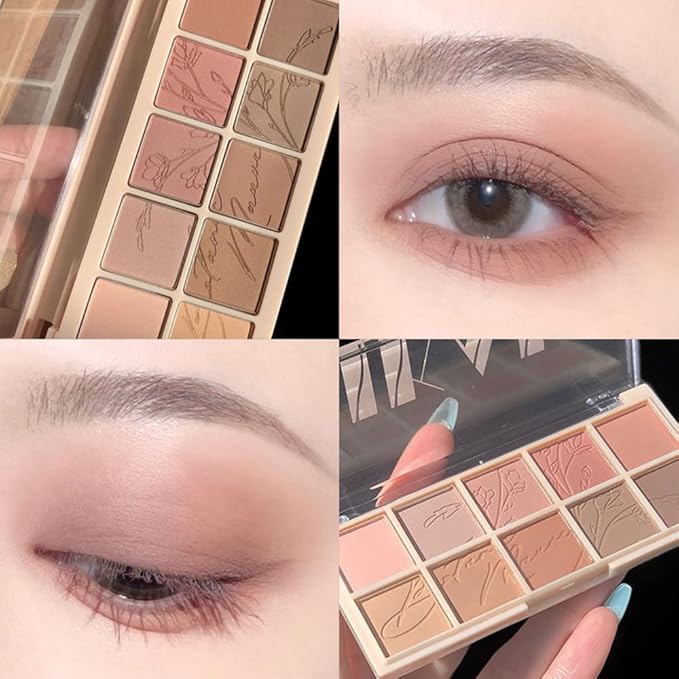 Erinde 10 Colors Eyeshadow Palette Makeup - Matte Shimmer Glitter Eye Shadow, Ultra-Blendable, High Pigmented, Naturing-Looking, Neutral Nude Eyeshadow Palette with Professional Brush, Plant Rhythm