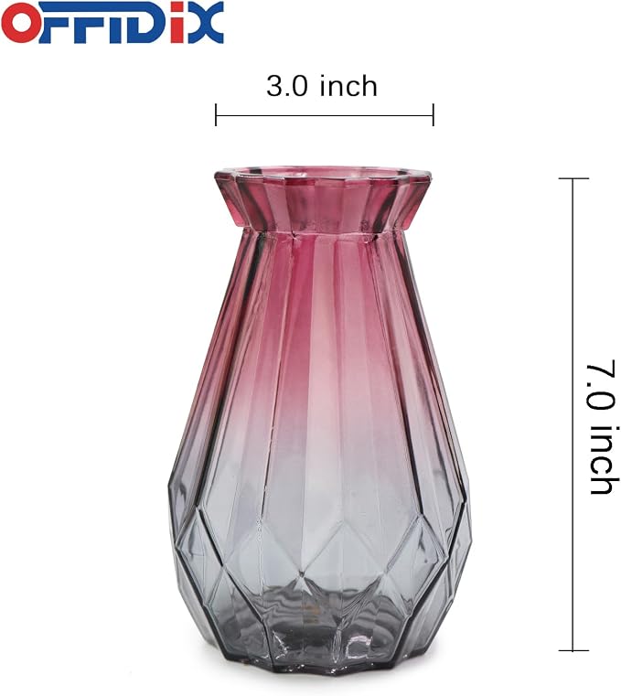Glass Vase Gradient Multicolor with Geometric Faceted Design Floral Vase for Weddings, Events, Decorating, Arrangements, Flowers, Office, or Home Decor