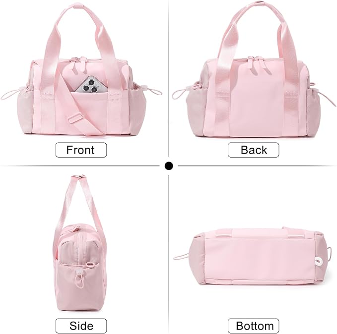 Bucosd Small Gym Bag for Women, Mini Crossbody Gym Duffle Bag with Wet Compartment, Carry on Gym Tote Bag for Workout Dance Sport Travel (Mini-Pink)