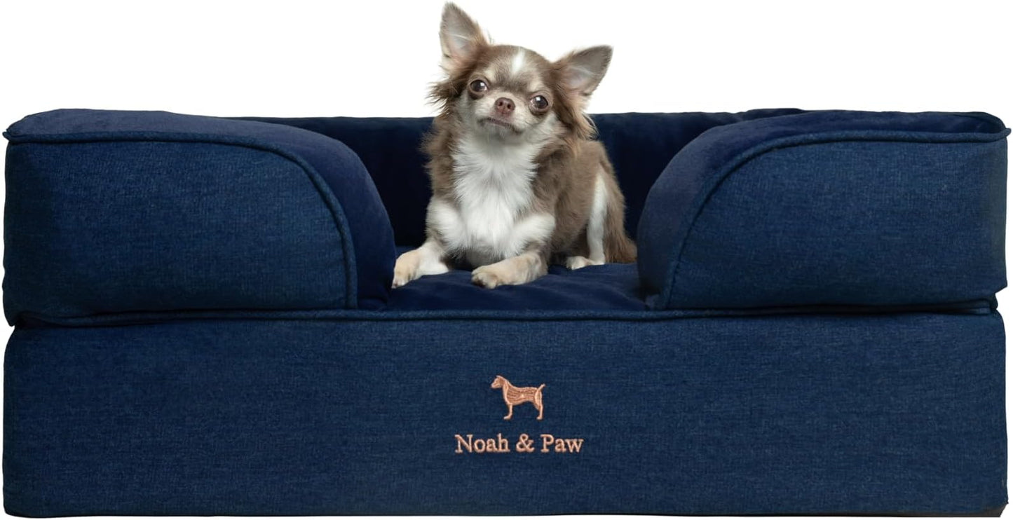 NOAH & PAW Dog Bed, 28x23x11 Inch, Orthopedic Dog Beds for Medium Size Pets, Eggshell Memory Foam Infused with Cooling Gel, Inner Cover, Water Resistant, Machine Washable (Denim Sofa Collection)