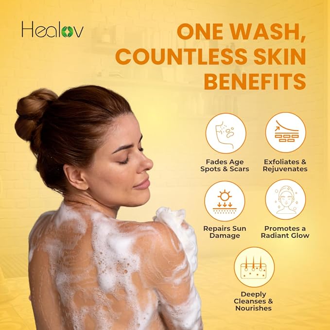 Turmeric Body Wash – Natural Skin Brightening Soap for Dark Spots & Hyperpigmentation – Exfoliating Turmeric Face & Body Wash for Scars, Glow & Gentle Daily Cleansing – Plant-Based Liquid Bath Soap
