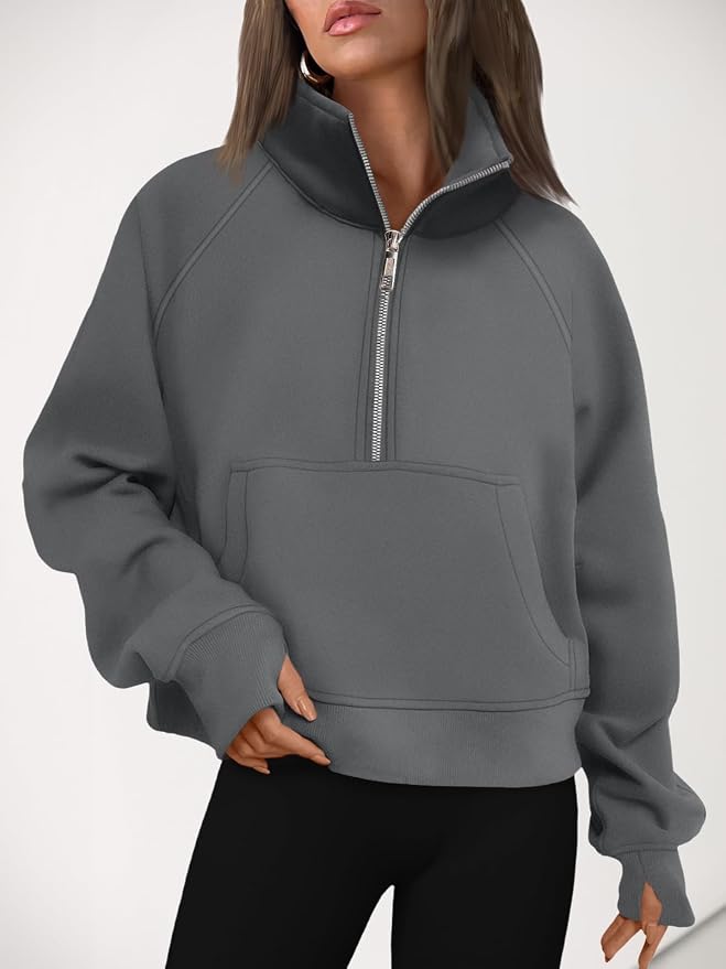 AUTOMET Womens Sweatshirts Half Zip Fleece Pullover Fall Outfits | Fall Fashion Clothes 2026,Cropped Sweatshirts,Cute Y2k Tops,Quarter Zipper Sweater,Winter Loungwear Outfits