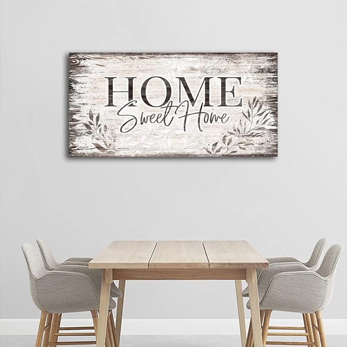 arteWOODS Home Sweet Home Wall Art Sign Large Dark Brown Farmhouse Wall Sign for Living Room Decoration Wooden Board Design Canvas Prints Modern Rustic Artwork Leaf Pictures Wall Decor 24" x 48"