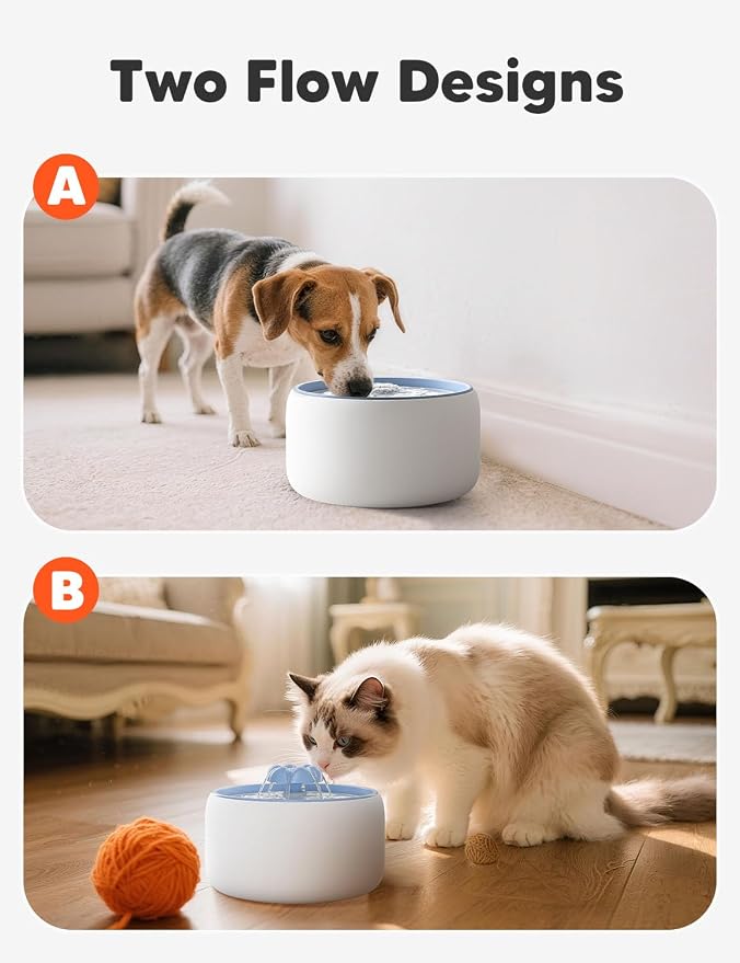 WOPET Premium Ceramic Cat Water Fountain W03 Lite，3L/101oz Automatic Pet Water Fountain for Cats & Dogs, Dishwasher Safe，Luxury Cat Fountain with Ultra-Quiet Pump and Filter & Sponge