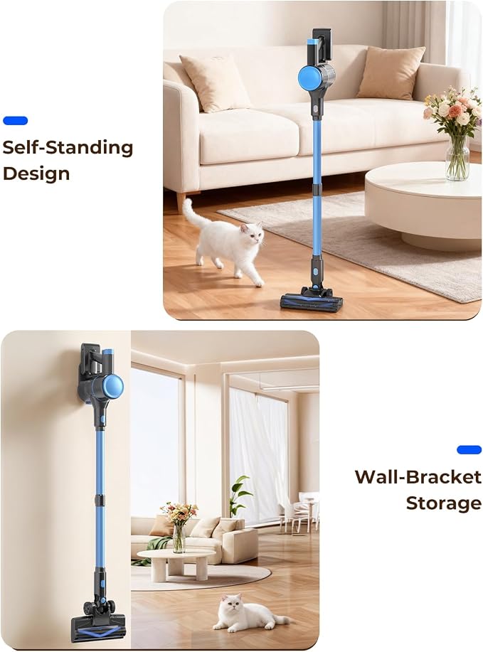 N8 Cordless Vacuum Cleaner,Lightweight Stick Vacuum with Powerful Suction,2200mAh Battery,40 Mins Runtime,Self-Standing, Rechargeable Vacuum Cleaners for Home Hardwood Floor Carpet Pet Hair (Navy)