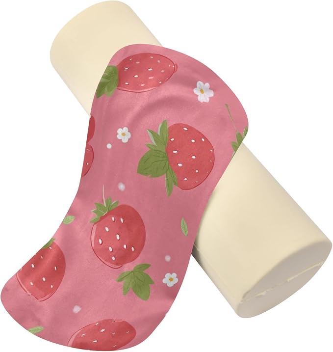 Neck Roll Pillow Bolster Pillows Round Health Memory Foam Long Cervical Cylinder Body Removable Washable Cover Bed Legs Back Yoga Pink Strawberry