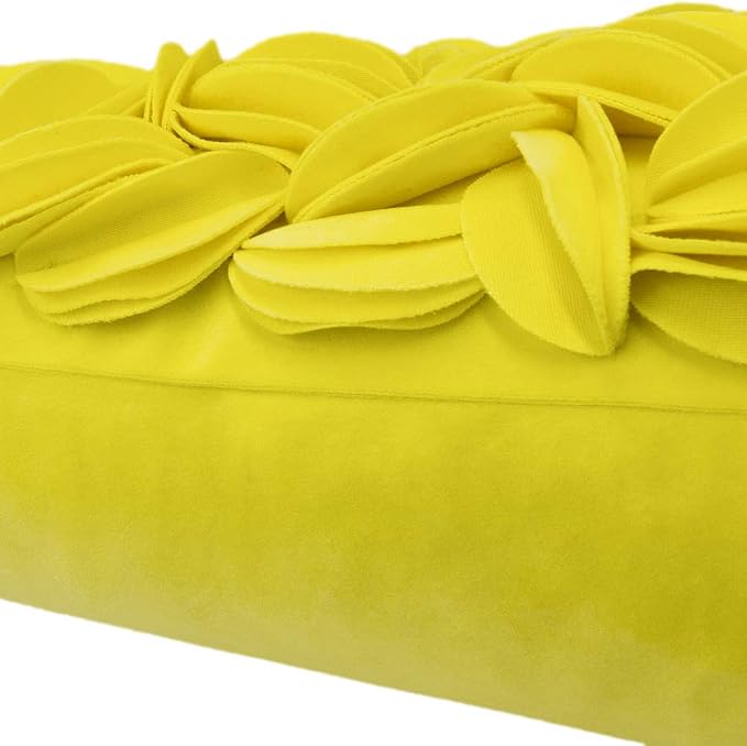 KINGROSE Velvet 3D Floral Lumbar Throw Pillow Cover, York Yellow, 12x20 in | Handmade Solid Flower Pillowcase, Soft Rectangle Cushion Cover for Couch Sofa Bed Living Room
