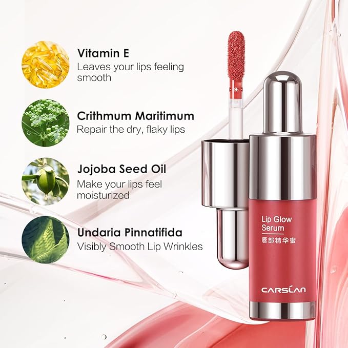 CARSLAN Hydrating Lip Gloss Serum, Moisturizing, Plunping, Shiny Lip Glow, Tinted Lip Care with Vitamin E, Crithmum Maritimum Essential oil, G107